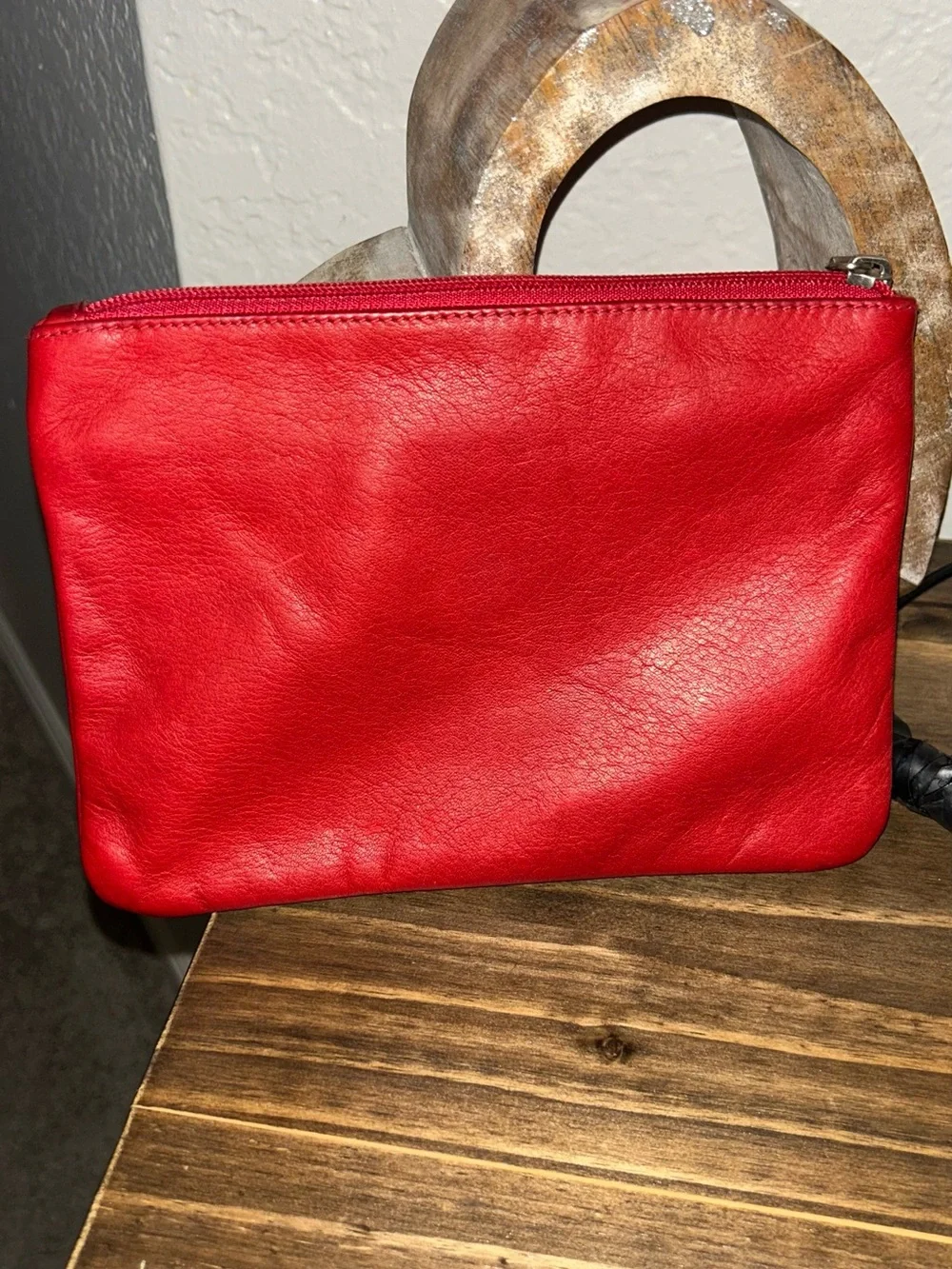 HOBO Red Leather Cosmetic Pouch with Front Zip